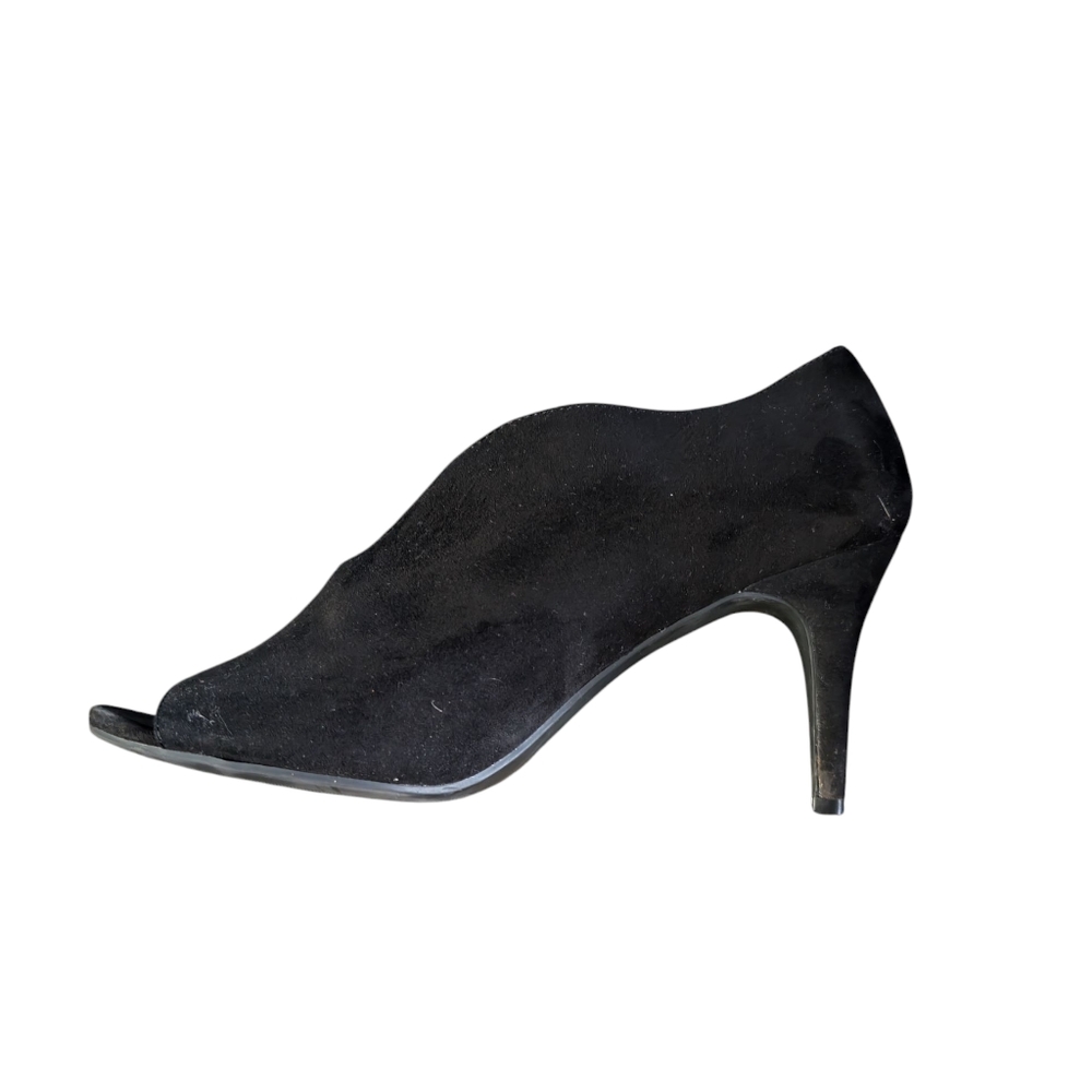 CL By Laundry Mach2 Black Faux Suede Vamp Stiletto Heels Peep Toe Size 11M - Picture 4 of 11